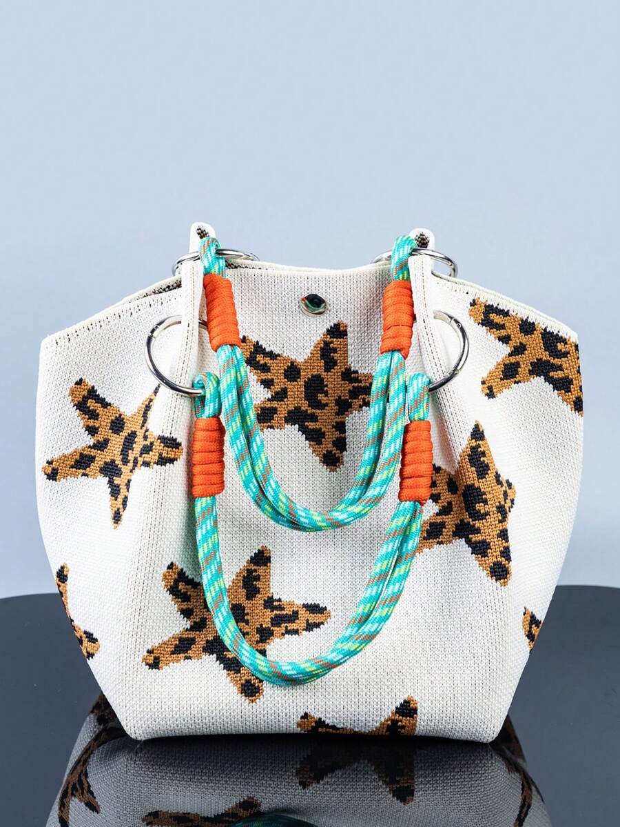 Black And White Striped Canvas Mini Bucket Tote Bag With Metal O-Ring And Plaid Knot Top Handle, A Vacation Bag, A Must-Have For Fashionable Women, Students And Campus People In Spring And Summer, Per