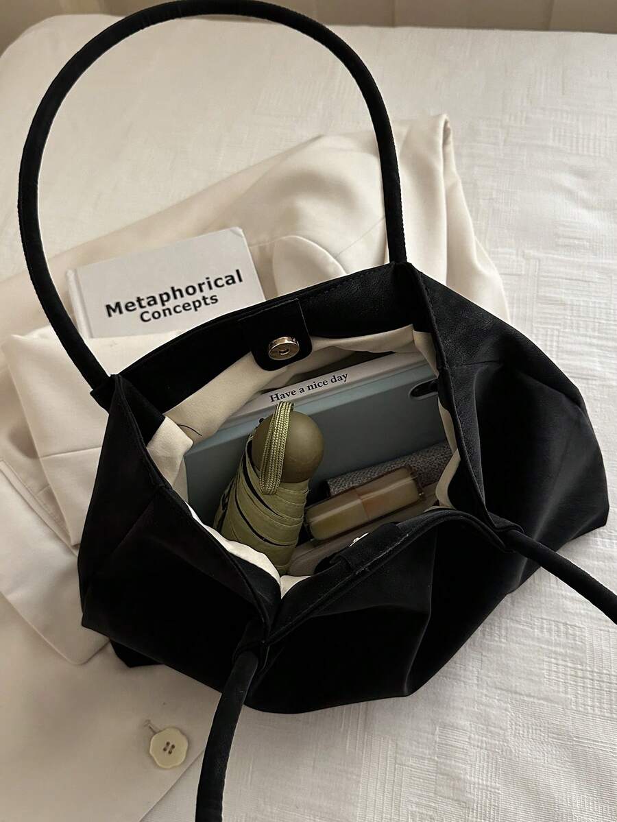New Vintage Fashion Large Capacity Tote Bag, Lightweight Minimalist, Solid Color Shoulder Bag. Suitable For Women's Daily Life, Casual, Commute, Work, Vacation And Student Use