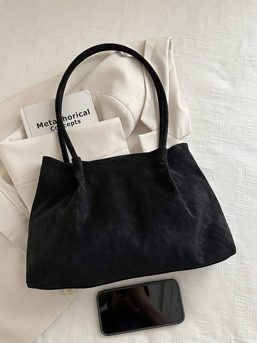 New Vintage Fashion Large Capacity Tote Bag, Lightweight Minimalist, Solid Color Shoulder Bag. Suitable For Women's Daily Life, Casual, Commute, Work, Vacation And Student Use