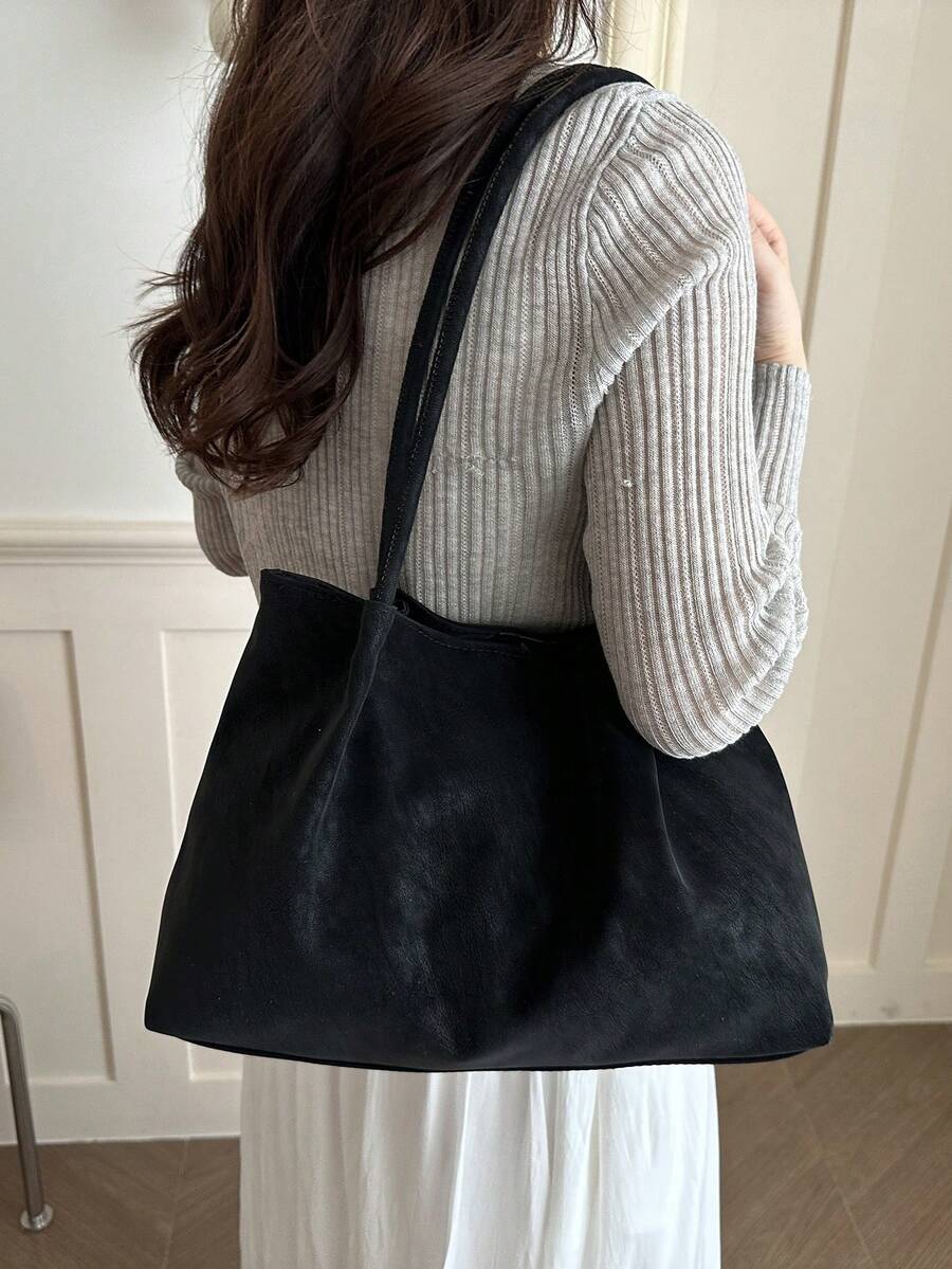 New Vintage Fashion Large Capacity Tote Bag, Lightweight Minimalist, Solid Color Shoulder Bag. Suitable For Women's Daily Life, Casual, Commute, Work, Vacation And Student Use