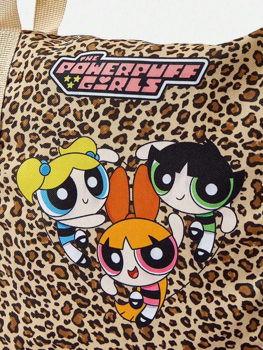 THE POWERPUFF GIRLS X A Leopard Print Shoulder Tote Bag For Girls, Versatile For Multiple Scenarios, Large Capacity, Ultra Lightweight, Durable, Versatile And Practical, High Aesthetic Value, Fa