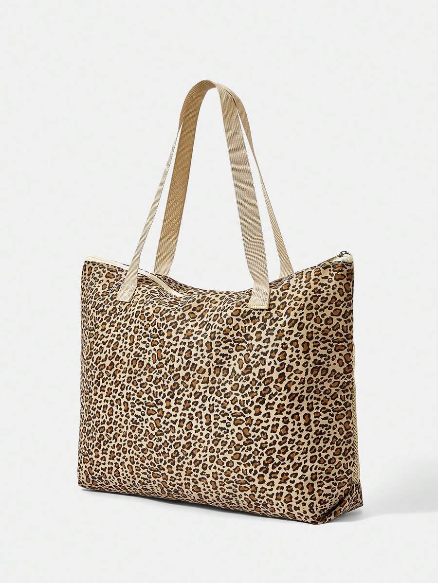 THE POWERPUFF GIRLS X A Leopard Print Shoulder Tote Bag For Girls, Versatile For Multiple Scenarios, Large Capacity, Ultra Lightweight, Durable, Versatile And Practical, High Aesthetic Value, Fa