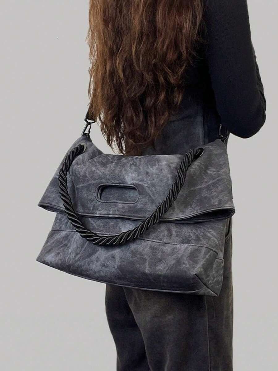 Vintage Distressed Soft Leather Tote Bag For Women, Large Capacity, Commuter Shoulder Bag, Crossbody Bag