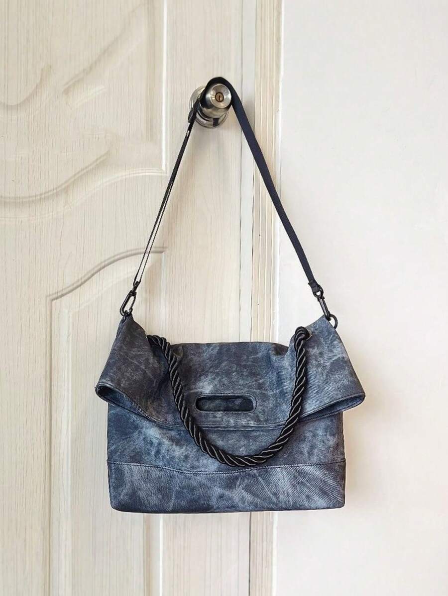 Vintage Distressed Soft Leather Tote Bag For Women, Large Capacity, Commuter Shoulder Bag, Crossbody Bag