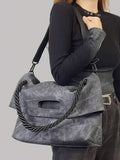 Vintage Distressed Soft Leather Tote Bag For Women, Large Capacity, Commuter Shoulder Bag, Crossbody Bag