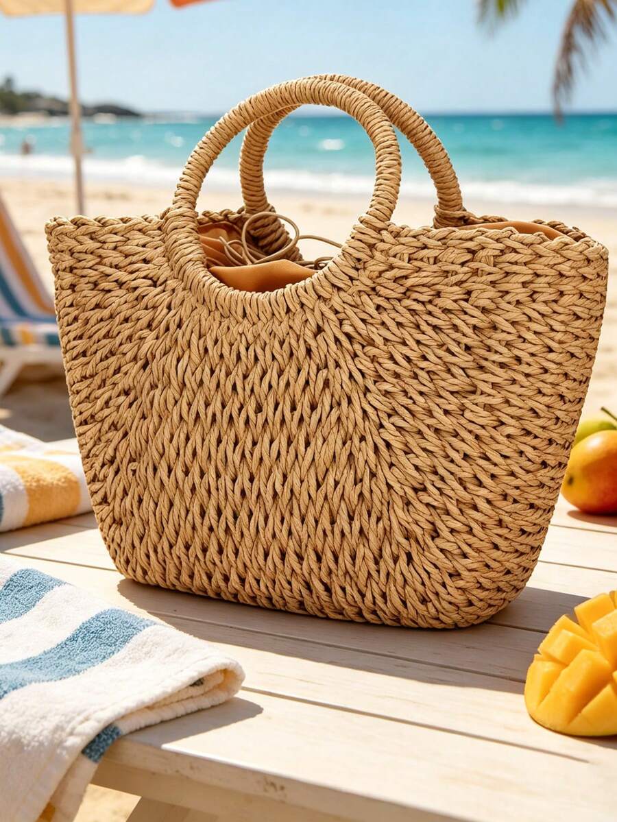 YYW Straw Bags For Women Handwoven Large Straw Tote Round Handle Summer Beach Rattan Bag Boho Chic Oversized Friendly Lightweight Holiday Gift Beachwear