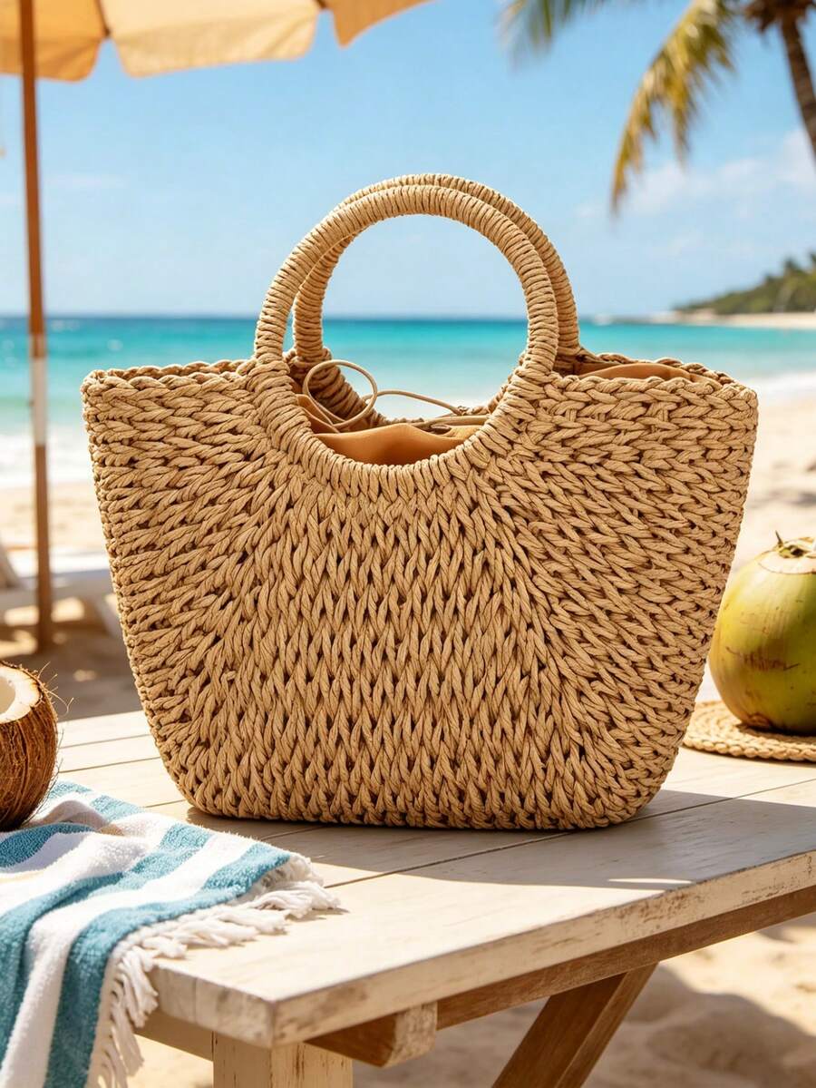 YYW Straw Bags For Women Handwoven Large Straw Tote Round Handle Summer Beach Rattan Bag Boho Chic Oversized Friendly Lightweight Holiday Gift Beachwear