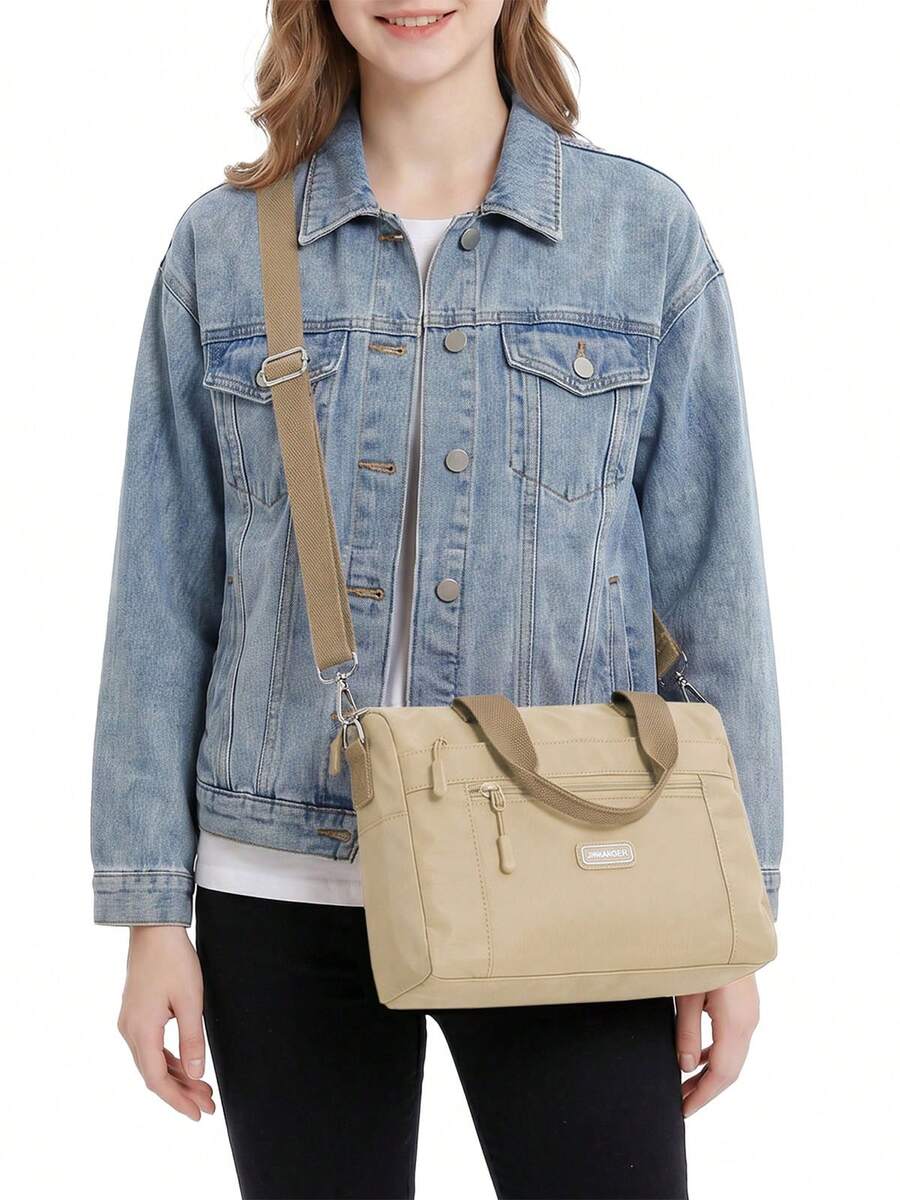 Waterproof Nylon Crossbody Bag For Women Small Tote With Zipper, Lightweight Multi Pocket Everyday Work Satchel Purse