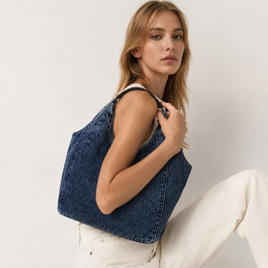 2026 New High- End Denim Tote Bag Large Capacity Retro Casual Commuter Shoulder Bag For Women Crossbody