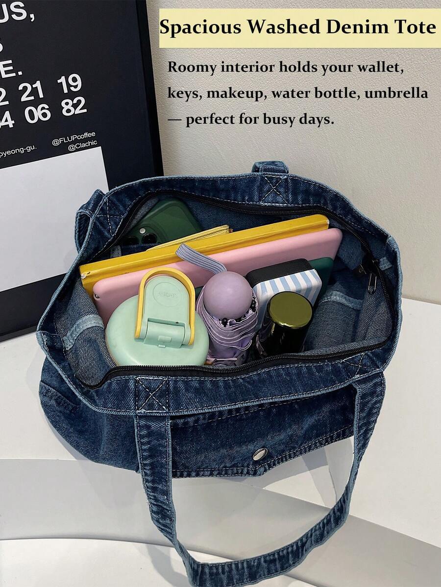 Vintage Distressed Denim Tote Bag For Women Casual Shoulder Bag Black Purse Spacious Handbag For Cow Girl Travel Essential Back To School Outfits