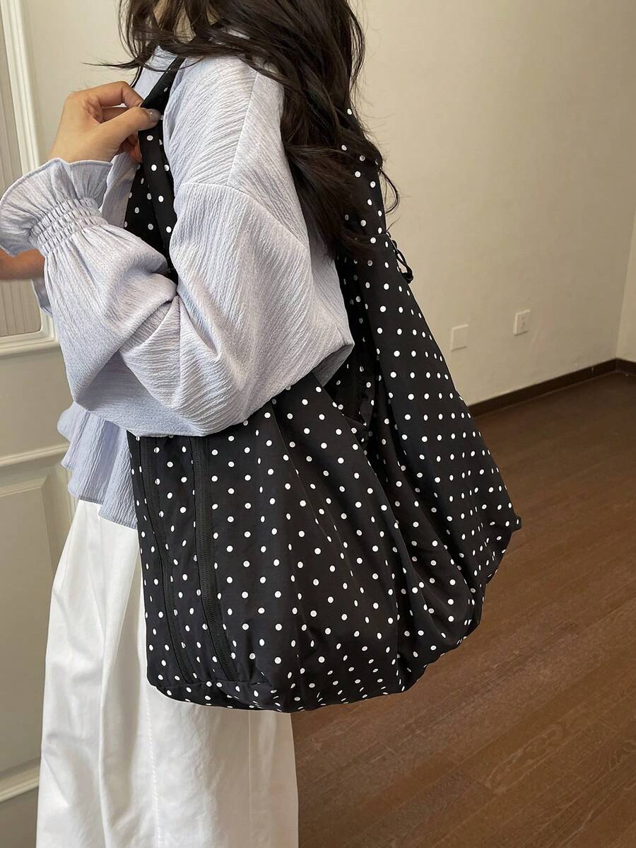 2026 Summer New Black Polka Dot Fashion High-End Large Capacity Multi-Pocket Multi-Compartment Shoulder Underarm Tote Bag