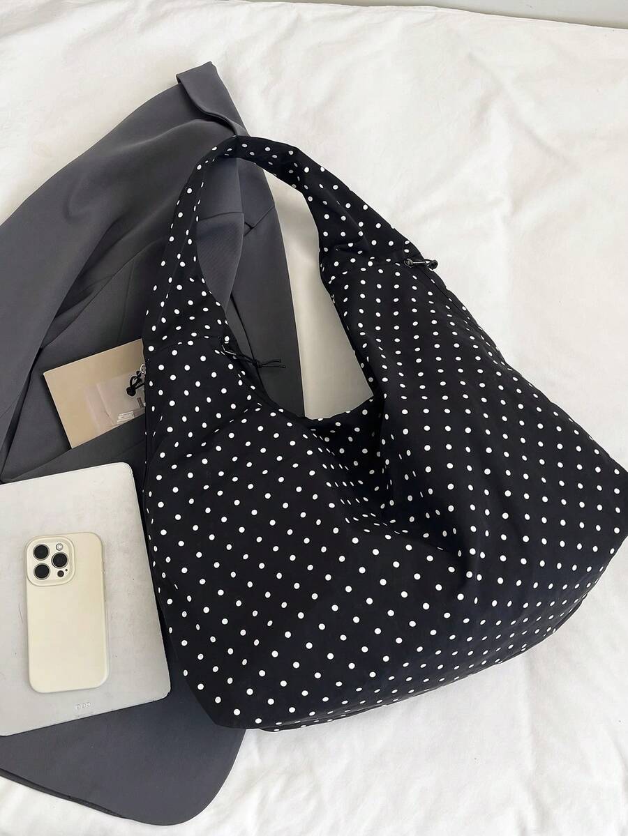2026 Summer New Black Polka Dot Fashion High-End Large Capacity Multi-Pocket Multi-Compartment Shoulder Underarm Tote Bag