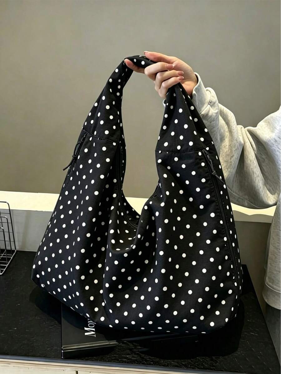 2026 Summer New Black Polka Dot Fashion High-End Large Capacity Multi-Pocket Multi-Compartment Shoulder Underarm Tote Bag