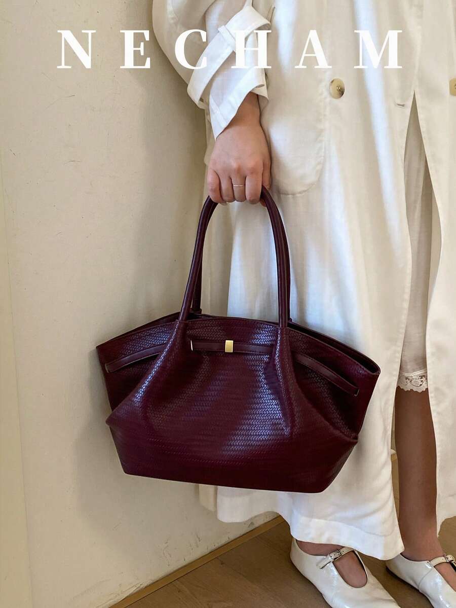 1pc Large Capacity Solid Color Premium Fashion Shoulder Bag Casual Daily Tote Bag (Without Pendant)