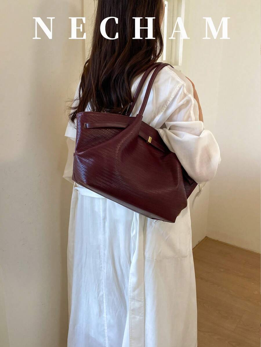 1pc Large Capacity Solid Color Premium Fashion Shoulder Bag Casual Daily Tote Bag (Without Pendant)