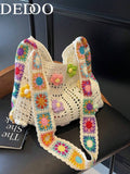 Dedoo Bohemian Style Women's Handbag, Large Capacity Open-Top Tote,  (Flower Color/Position Random) (Strap Color/Pattern Random),Straw Bag