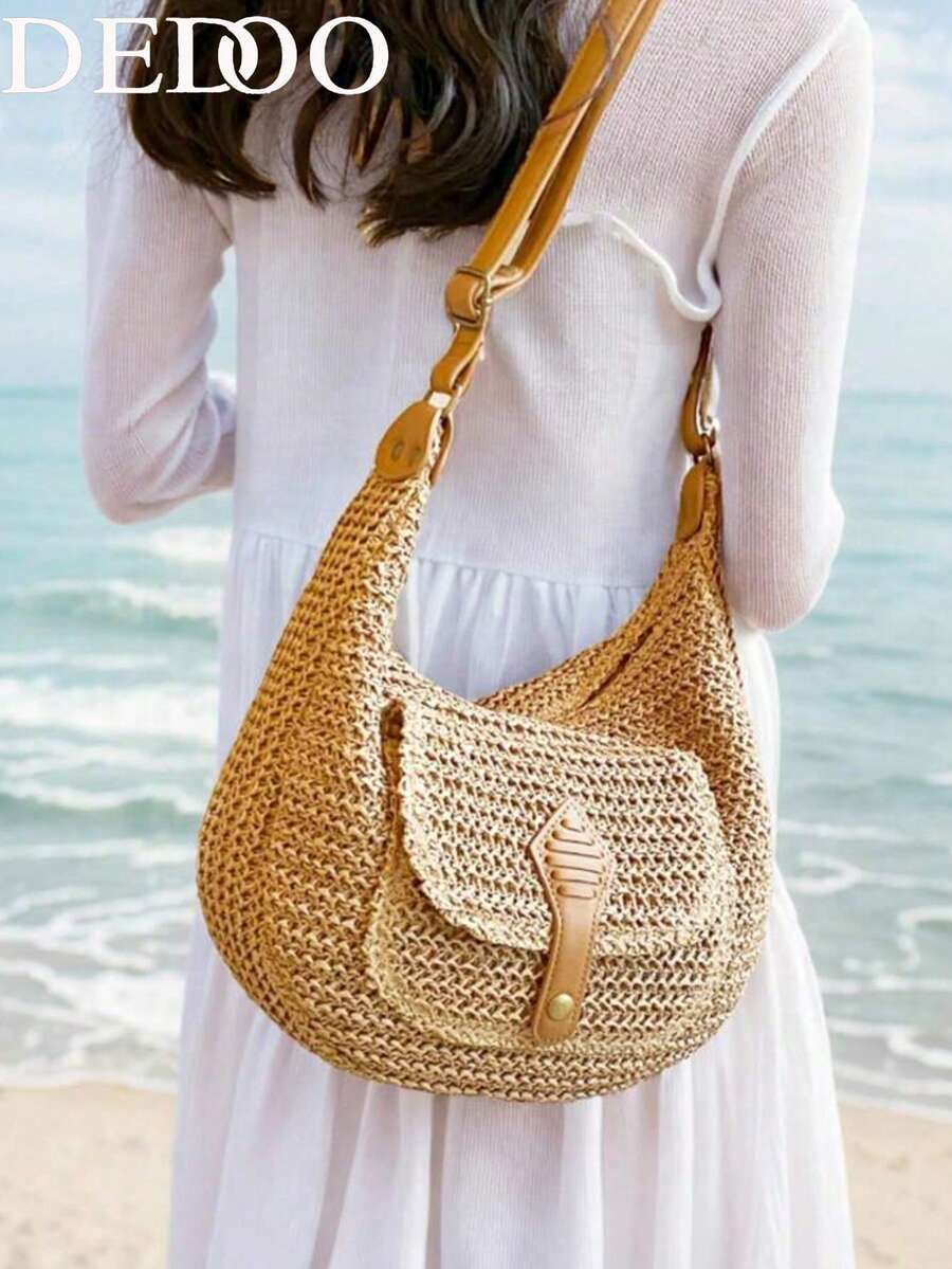 Dedoo Fashionable Minimalist Woven Crossbody Bag, Women's Versatile Casual Shoulder Bag, Suitable For Summer Beach Vacation, Beach Tote, Ideal For Summer, Vacation And Daily Use, Travel Essential