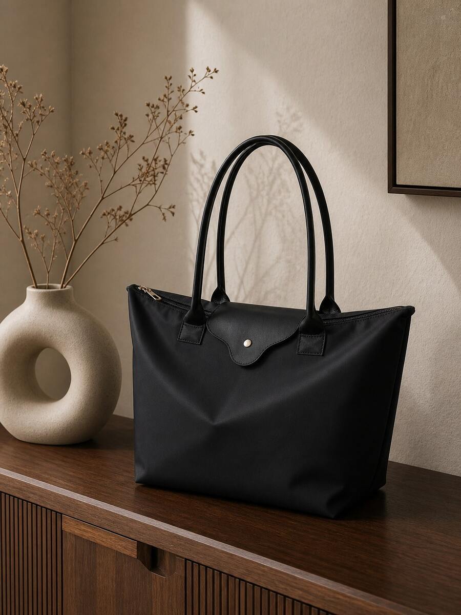 2026 New Summer Women's Large Capacity Zipper Shoulder Tote Bag With Hanging Ornament, Simple Versatile Solid Color Casual Crossbody Bag