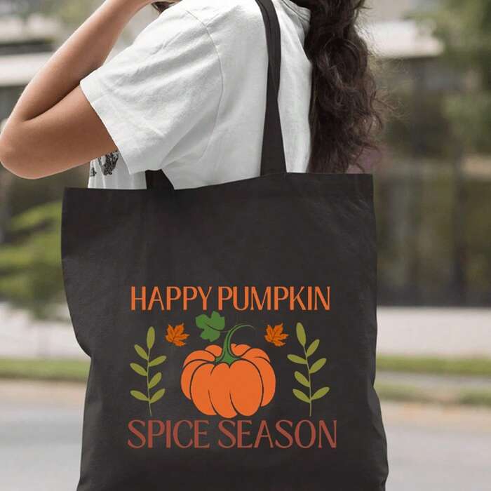 Women'S Happy Pumpkin Spice Season Tote Bag- Large Capacity Open-Top Handbag Wit