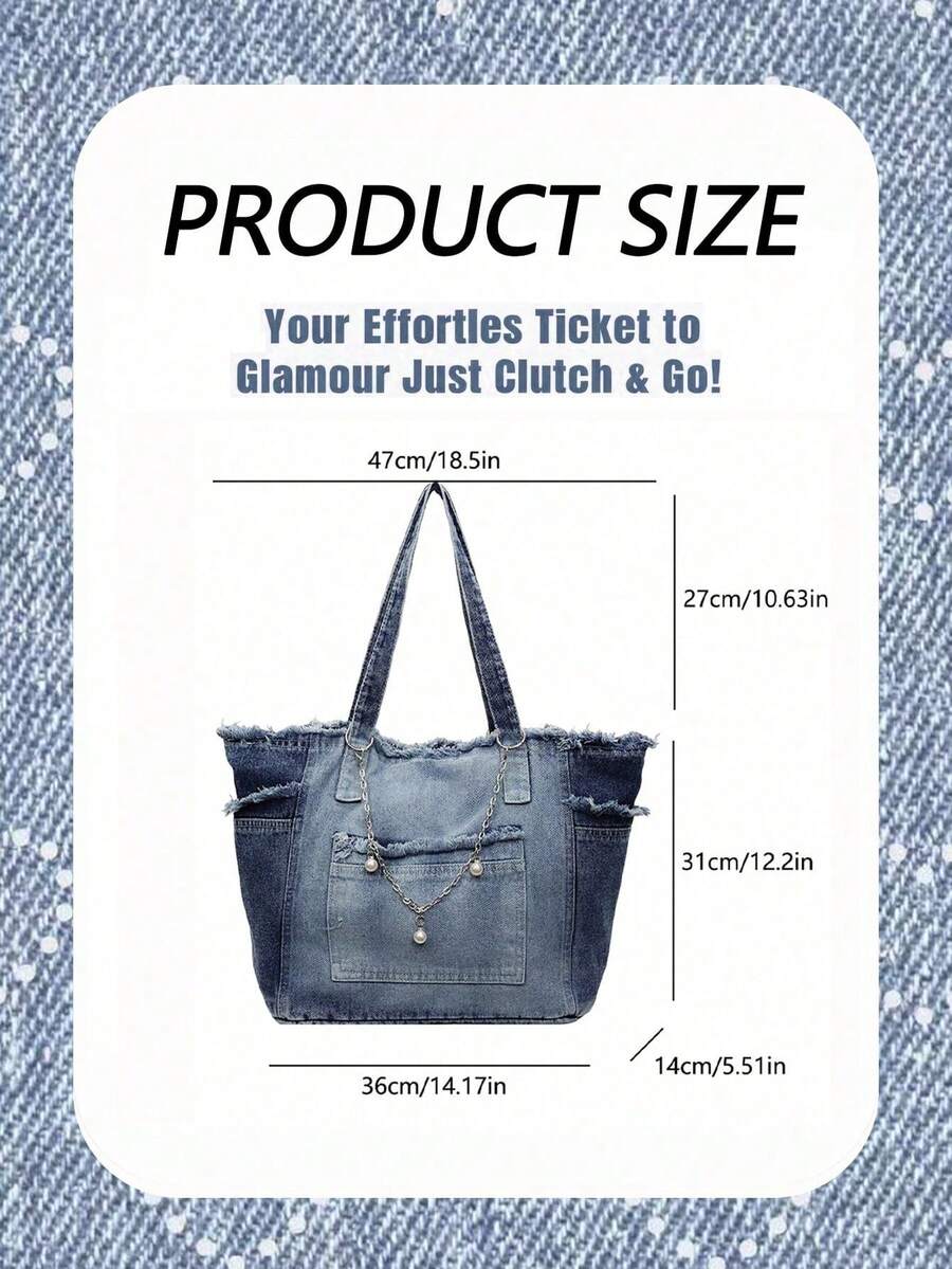 Shoulder Bag Pockets Denim Bag For Urban Women Heavy-Duty Tote Bag Summer Vibe Beach Trips Travel Essential Purses Bags Women Summer Bags For Women