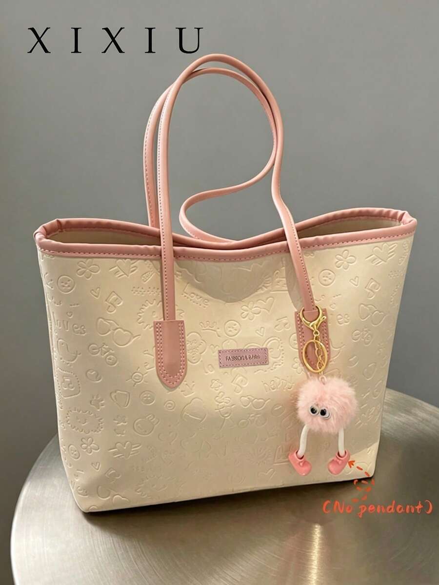 Large Capacity Women's Fashion Multifunctional Shoulder Bag, New Canvas Handbag, Stylish Design, Suitable For School, Commuting And Shopping (Pendant Not Included),Pink Bag