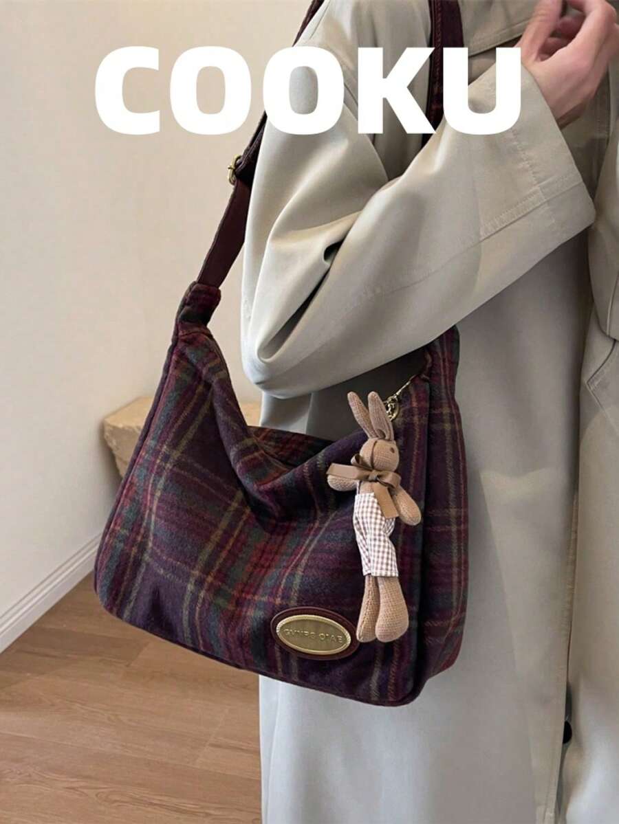 Plaid Block Large Capacity Women's Shoulder Bag Crossbody Bag Tote Bag, Office Bag