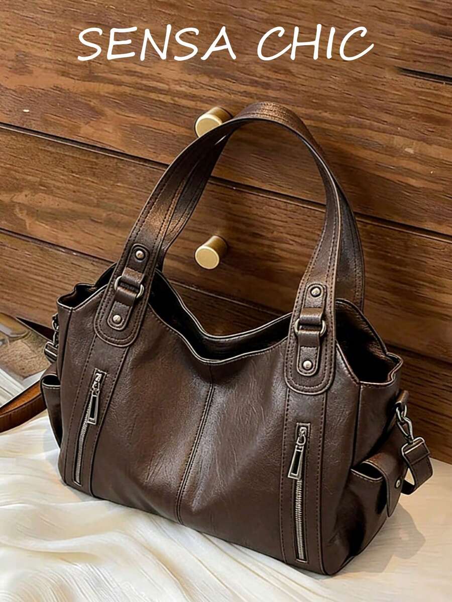 Minimalist Solid Color All-Match Style, Metal Rivet Reinforced Shoulder Strap, With Adjustable Extendable Crossbody Strap. Soft And Relaxed Body, Versatile Style, Can Be Freely Matched With Various Ch
