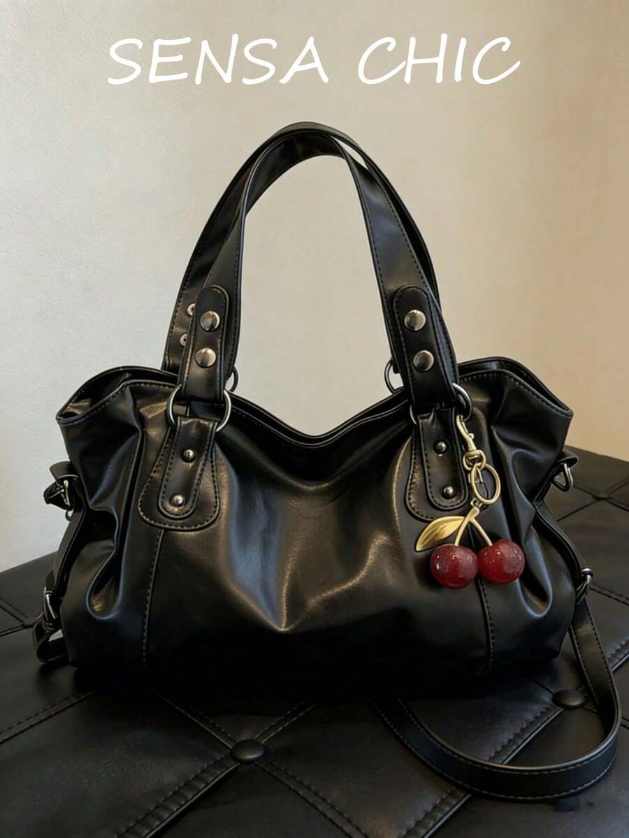 Fashionable And Versatile Shoulder Bag, A Multi-Functional Commuter Solid Color Large Capacity Vintage PU Material, Work To Weekend