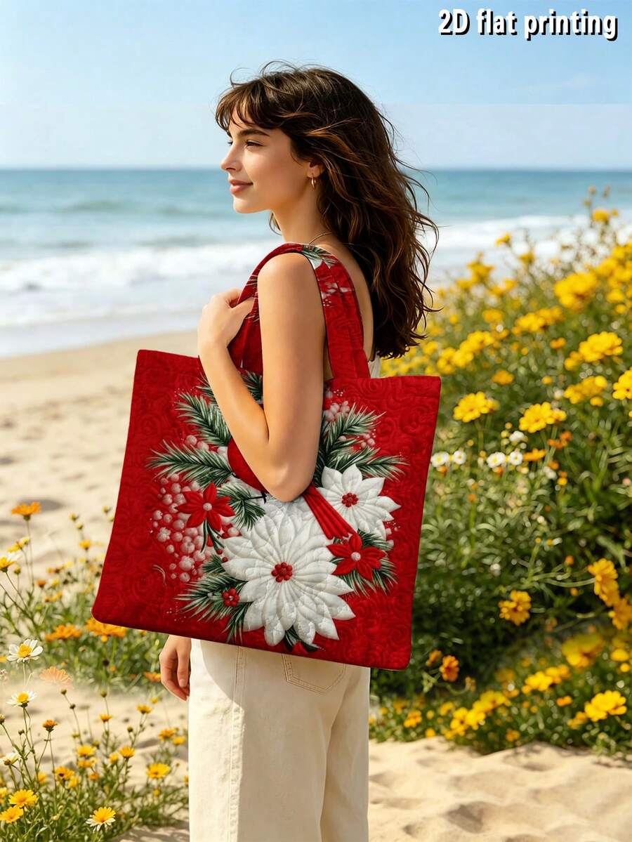 1PC 2D Printed Christmas North American Cardinals Quilted Handbag (Without Zipper), Lightweight And Durable, Not Easily Wrinkled For 250 Years.