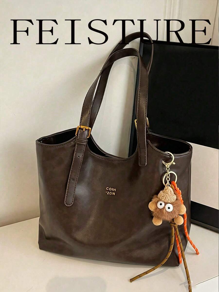 Large Capacity Daily Commute Shoulder Bag, Fashion Tote Bag, Magnetic Closure, Sold With Pendant, Suitable For Daily Outings, Dating, Commuting