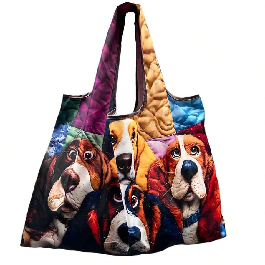1PC Women Large Capacity Tote Bag, Creative Animal Floral Print, Reusable Shopping Handbag, Versatile Casual Bag For Commute Travel Grocery, Easy To C