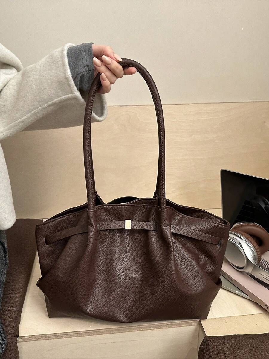 Korean Style Pleated Underarm Bag New Large Capacity Commuter Tote Bag Personalized Ins Solid Color Shoulder Bag For Women