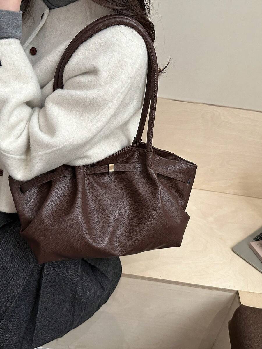 Korean Style Pleated Underarm Bag New Large Capacity Commuter Tote Bag Personalized Ins Solid Color Shoulder Bag For Women