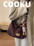 Plaid Block Large Capacity Women's Shoulder Bag Crossbody Bag Tote Bag, Office Bag