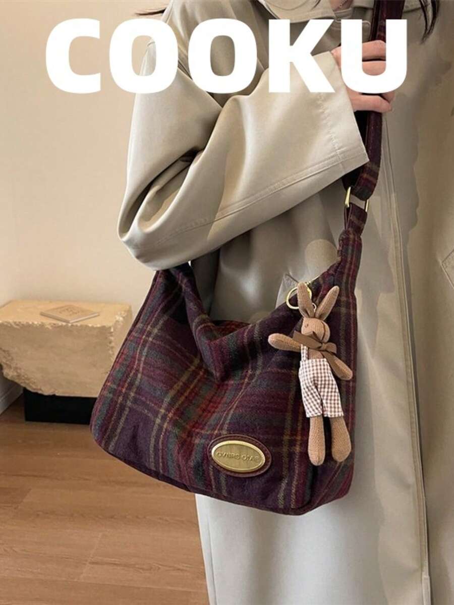 Plaid Block Large Capacity Women's Shoulder Bag Crossbody Bag Tote Bag, Office Bag