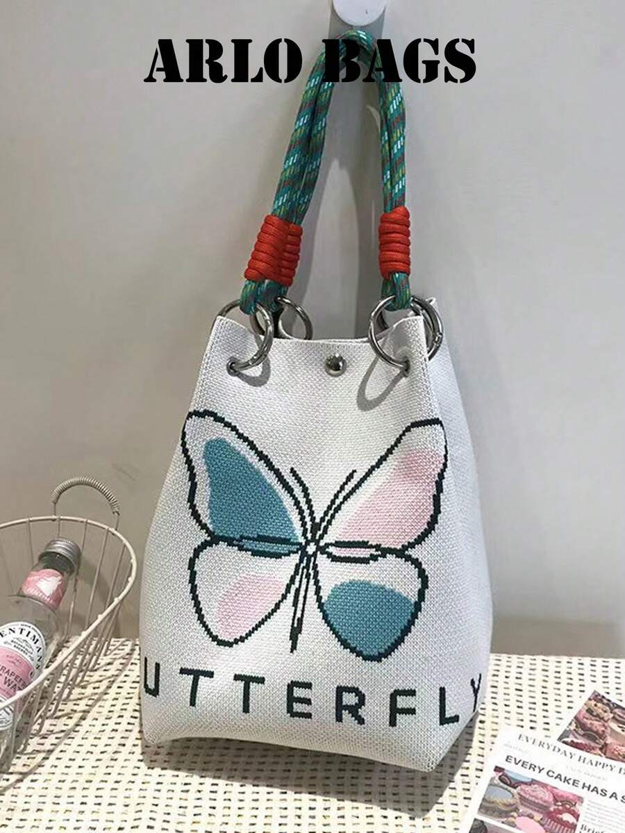 This Canvas Tote Bag Features A Grey And Black Color-Block Design, An Elegant Bucket Bag Style, And A Multifunctional Canvas Body With Unique