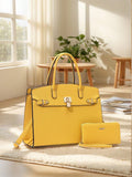 ZENG Classic Large Women's PU Leather Tote Handbag With Matching Zip Wallet, Elegant Structured Purse With Lock Top Handles
