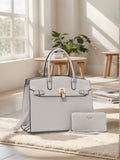 ZENG Classic Large Women's PU Leather Tote Handbag With Matching Zip Wallet, Elegant Structured Purse With Lock Top Handles