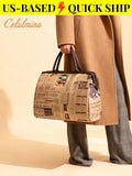 Ladies' Vintage Newspaper Print Canvas Handbag Elegant Tote Bag Large Purses Bea