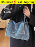 New Fashion Street Chain Decorated Jeans Tote Bag, Versatile Commuting Large Capacity Raw Edge Design Shoulder Bag, Casual Multi-Pocket Handbag, Suitable For Shopping And Commuting., Perfect For Cow G