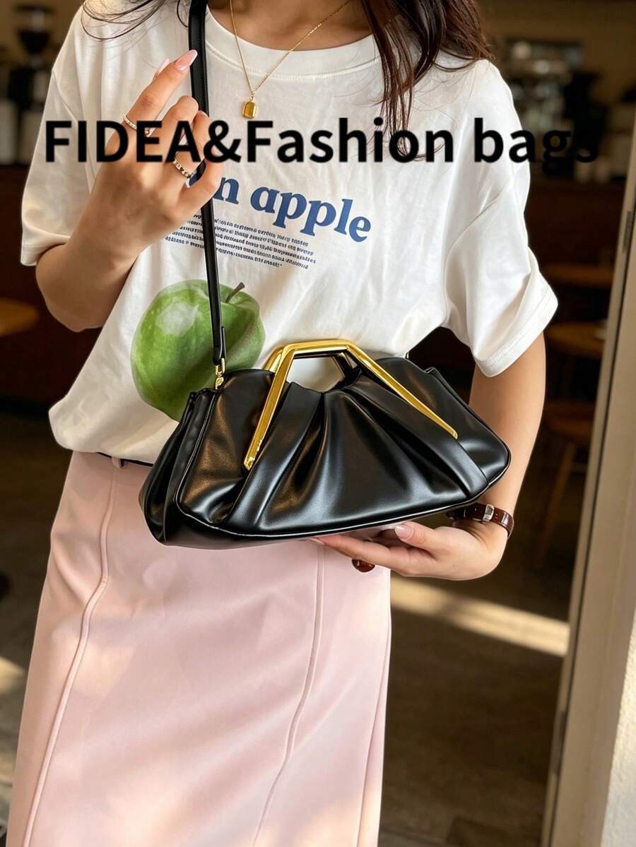 New Personalized Women's Handbag, Shoulder Crossbody Cloud Pleated Bag, Minimalist Elegant Stylish High-Quality Texture Pleated Metal Handle, Versatile For Daily City Gatherings Business, Suitable For