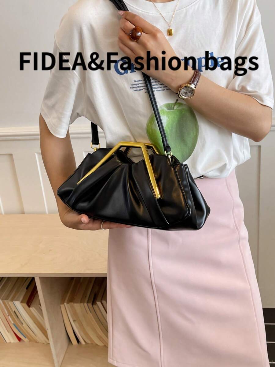 New Personalized Women's Handbag, Shoulder Crossbody Cloud Pleated Bag, Minimalist Elegant Stylish High-Quality Texture Pleated Metal Handle, Versatile For Daily City Gatherings Business, Suitable For