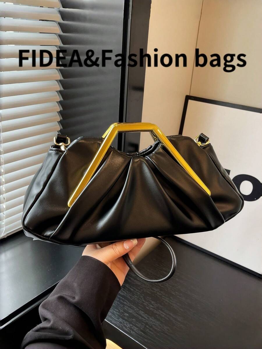 New Personalized Women's Handbag, Shoulder Crossbody Cloud Pleated Bag, Minimalist Elegant Stylish High-Quality Texture Pleated Metal Handle, Versatile For Daily City Gatherings Business, Suitable For
