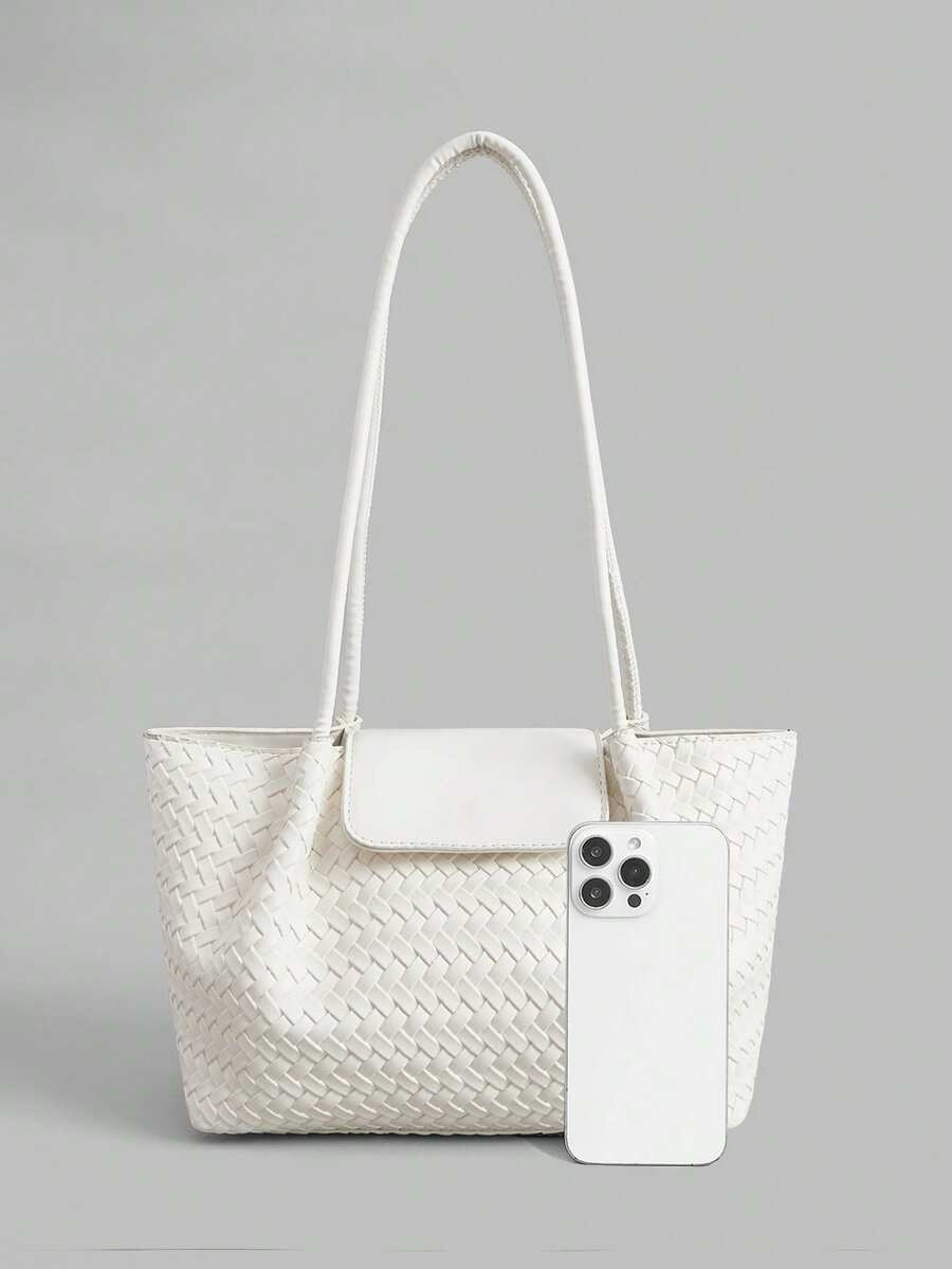 Ontre Women's Fashion Shoulder Bag, Versatile Beige Woven Tote Bag, Suitable For Daily, Commuting, Shopping, Vacation, Travel
