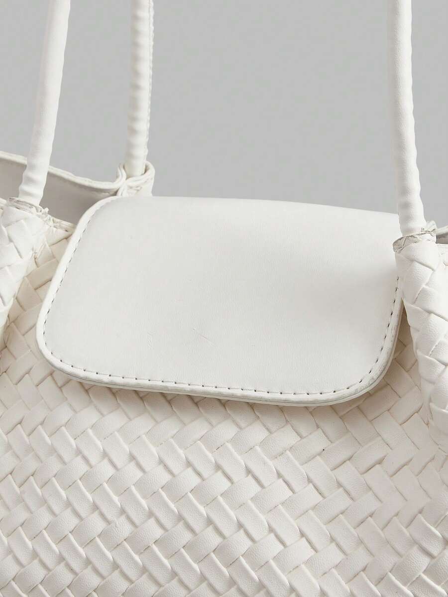 Ontre Women's Fashion Shoulder Bag, Versatile Beige Woven Tote Bag, Suitable For Daily, Commuting, Shopping, Vacation, Travel