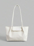 Ontre Women's Fashion Shoulder Bag, Versatile Beige Woven Tote Bag, Suitable For Daily, Commuting, Shopping, Vacation, Travel