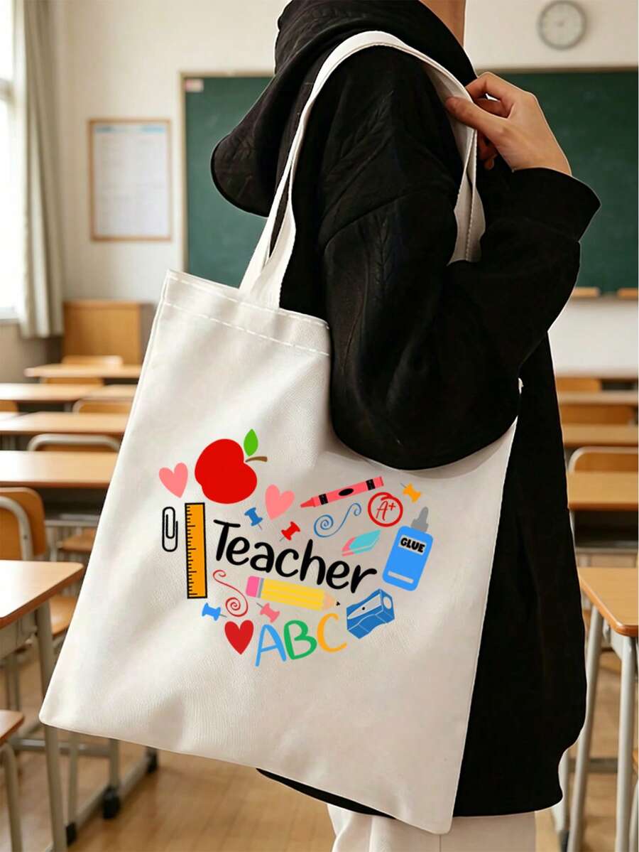 Teacher Theme Mesh Bag, Floral Design With "Teacher" Text, Transparent Mesh Storage Bag Toiletry Bag, Cosmetic Storage Bag, Portable Toiletry Organizer Bag, Ideal Teacher Gift, Travel Accessory| Insp