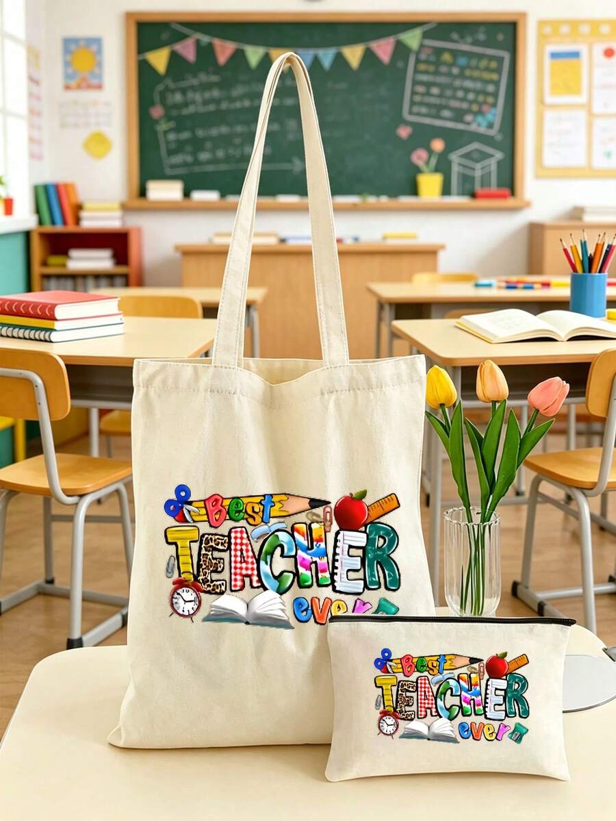 Teacher Theme Mesh Bag, Floral Design With "Teacher" Text, Transparent Mesh Storage Bag Toiletry Bag, Cosmetic Storage Bag, Portable Toiletry Organizer Bag, Ideal Teacher Gift, Travel Accessory| Insp