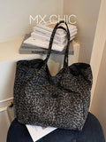 Fashionable Large-Capacity Leopard Print Canvas Tote Bag For Women, Suitable For School, Shopping, Travel, Outdoor Activities,Business Professional Women