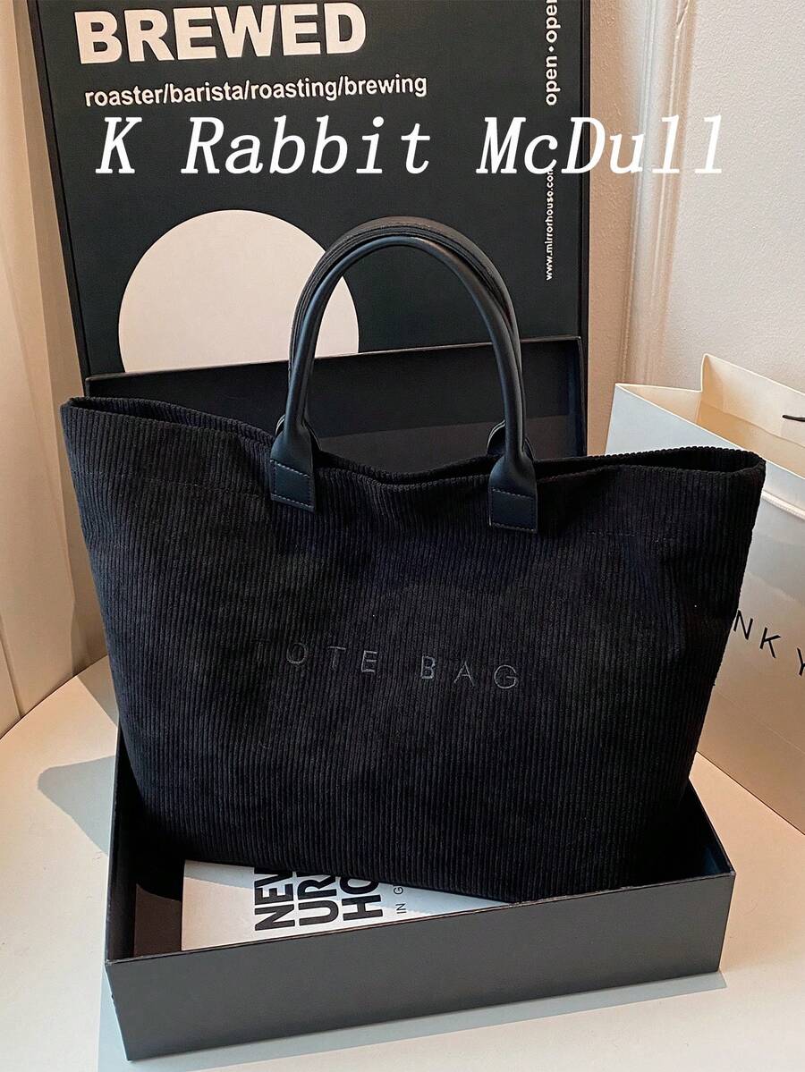New Large Capacity Letter Decor Corduroy Handbag, Multifunctional Commuter Tote Bag With Dual Handles For Women, Suitable For Work Commute, Shopping